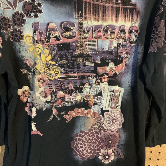 Y2K Las Vegas Top Christopher & Banks XL Vintage 90s Mom Retro Embellished Black - Picture 5 of 6